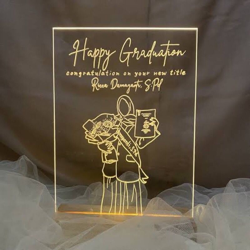 Kado wisuda ulang tahun akrilik lettering A6 / hampers gift box dengan lampu LED