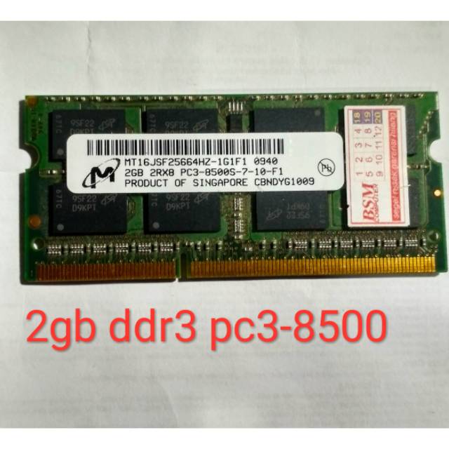 Ram Laptop micron 2gb 2Rx8 ddr3 pc3-8500s-07-10-f1 1066mhz 1067mhz utk dell asus acer toshiba
