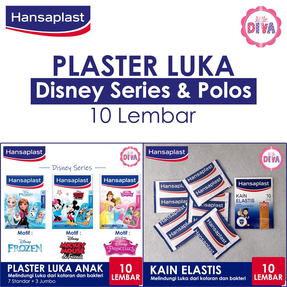 ISI 10 LEMBAR HANSAPLAST Kain Elastis &amp; Disney Series - Plaster Pelindung Luka dari bakteri ens