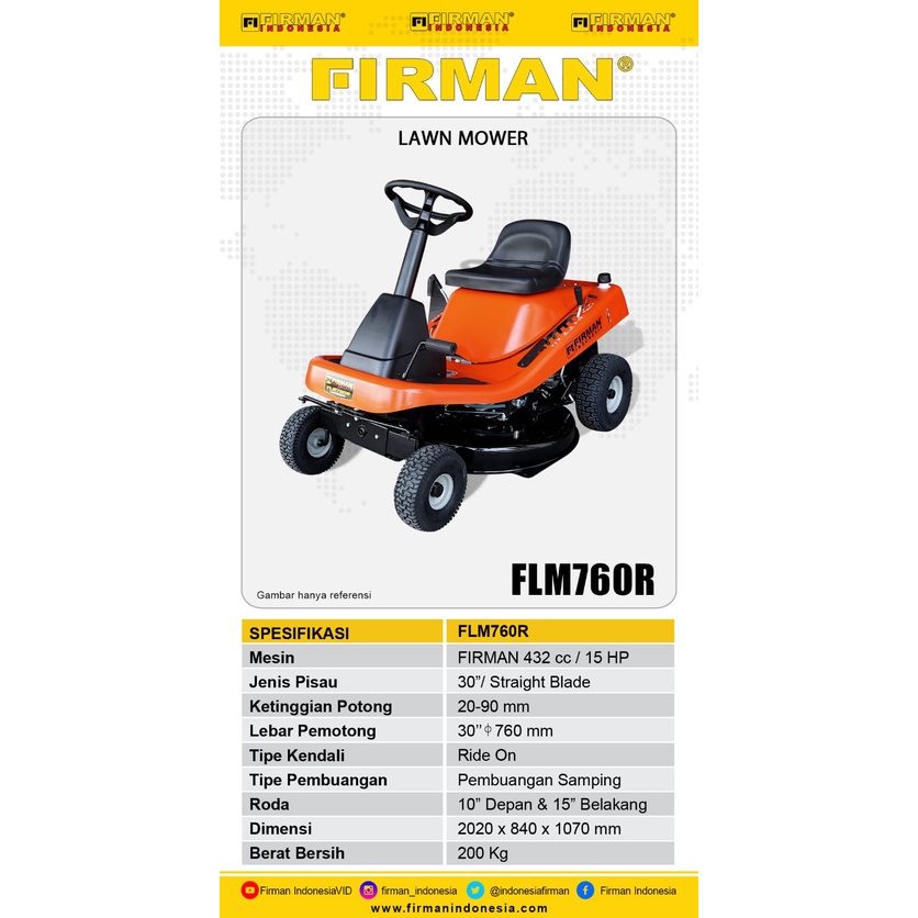 Mesin Potong Rumput Mobil FIRMAN FLM760R / Potong Rumput Mobil Ride On Mower FLM 760 FIRMAN
