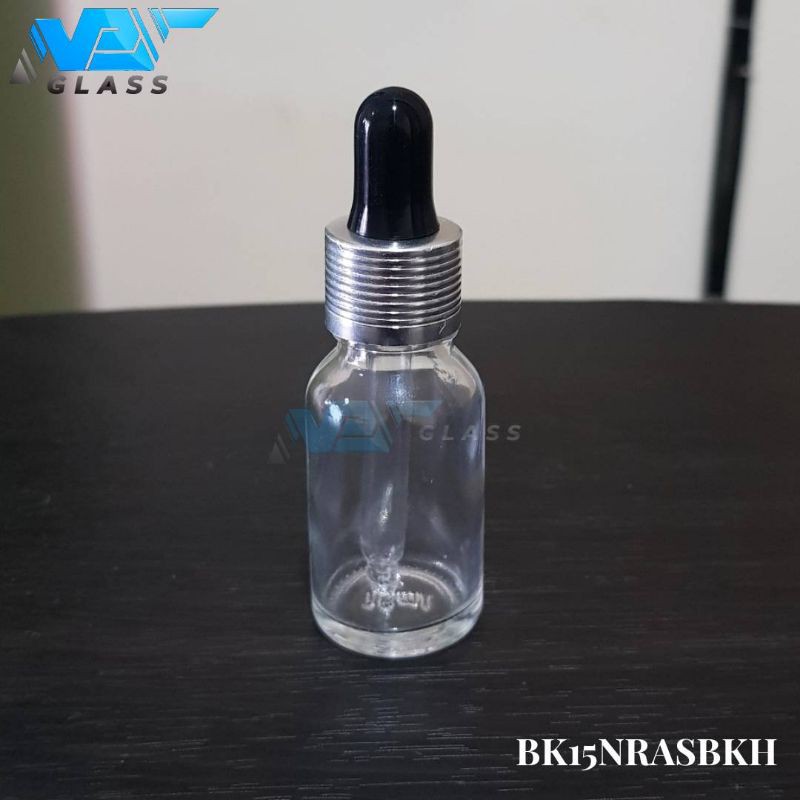 botol kaca pipet 15ml bening - ring almunium silver bergaris