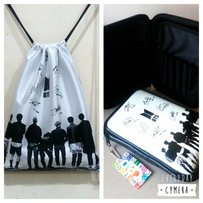 

Paket 1 tas serut dan 1 hpo t4 pensil Kpop BTS black white LEBIH HEMAT