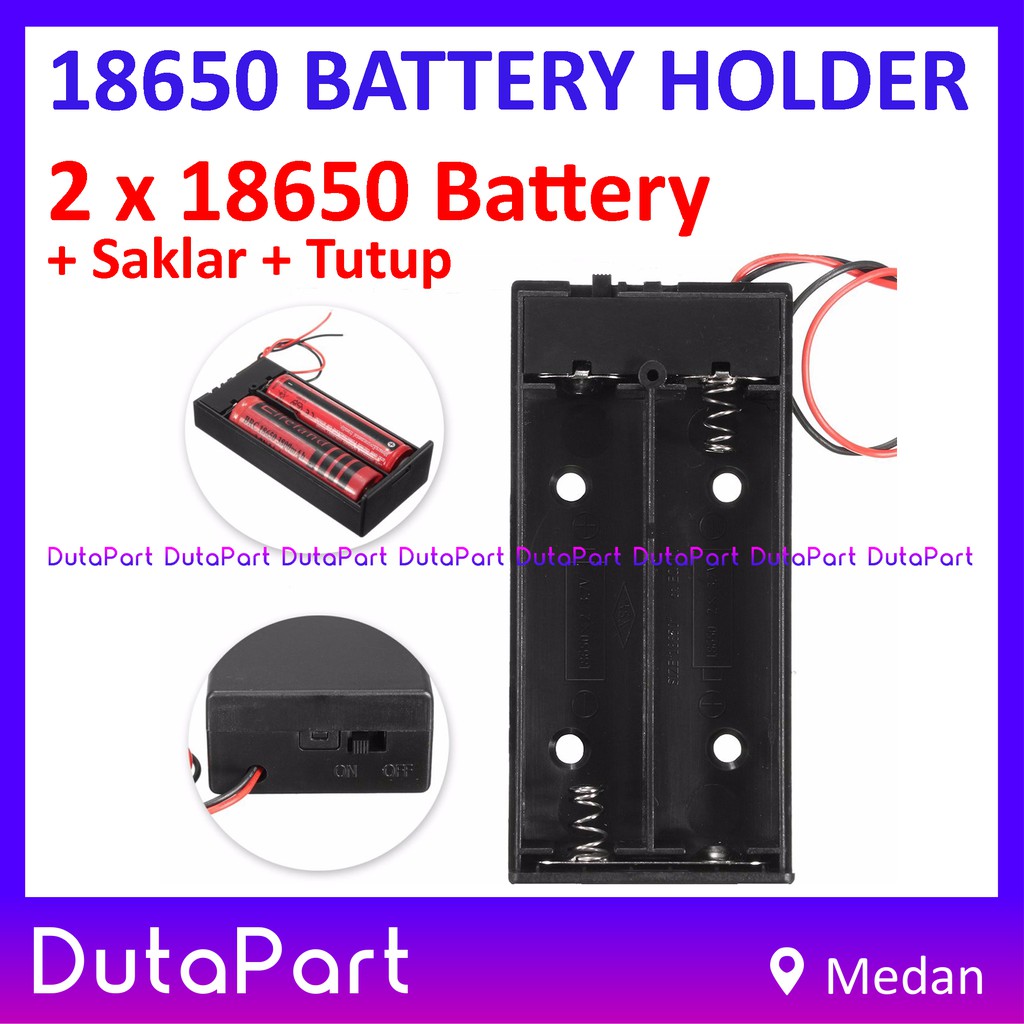 Battery Holder 2 x 18650 Kotak Case Box Baterai Batere + Saklar + Tutup