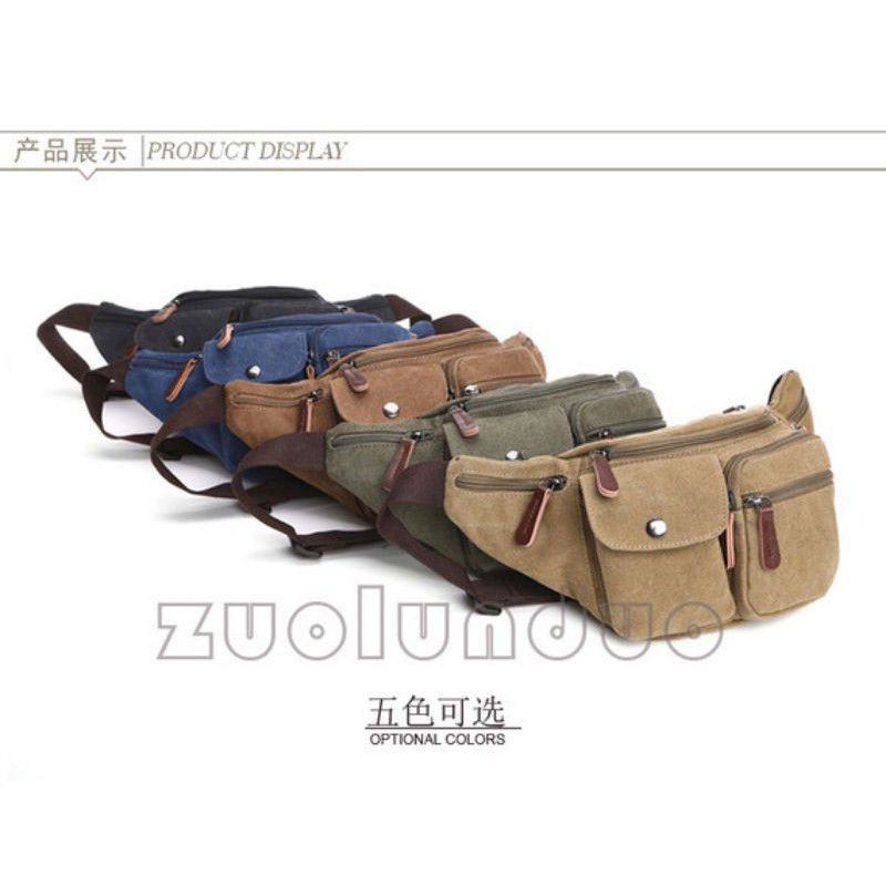 Tas Pinggang Kanvas Mugu 8688 - Tas Import - Tas Santai - Waistbag - Tas Buat Hp/tab