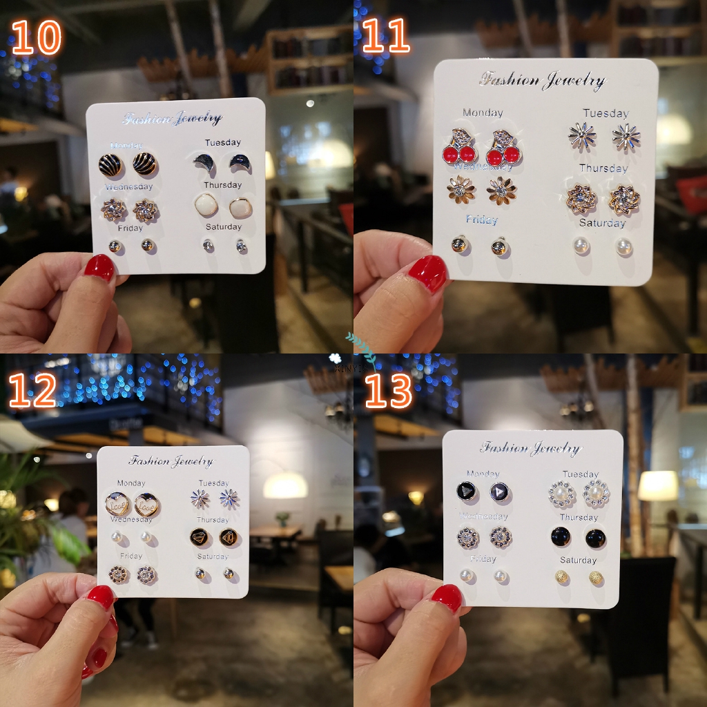 (6 PSG IN 1) Anting Tusuk / Anting Simple Gaya Korea Untuk Wanita / Perhiasan Wanita