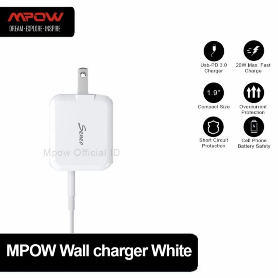 Wall Charger Mpow Seneo USB-C PD 20W Fast Charging Original