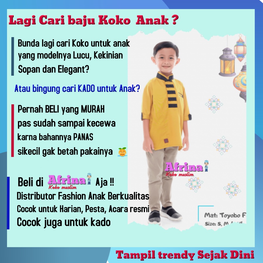 Baju koko muslim anak laki laki lengan 3/4 new Arra bahan toyobo fodu series aliyar