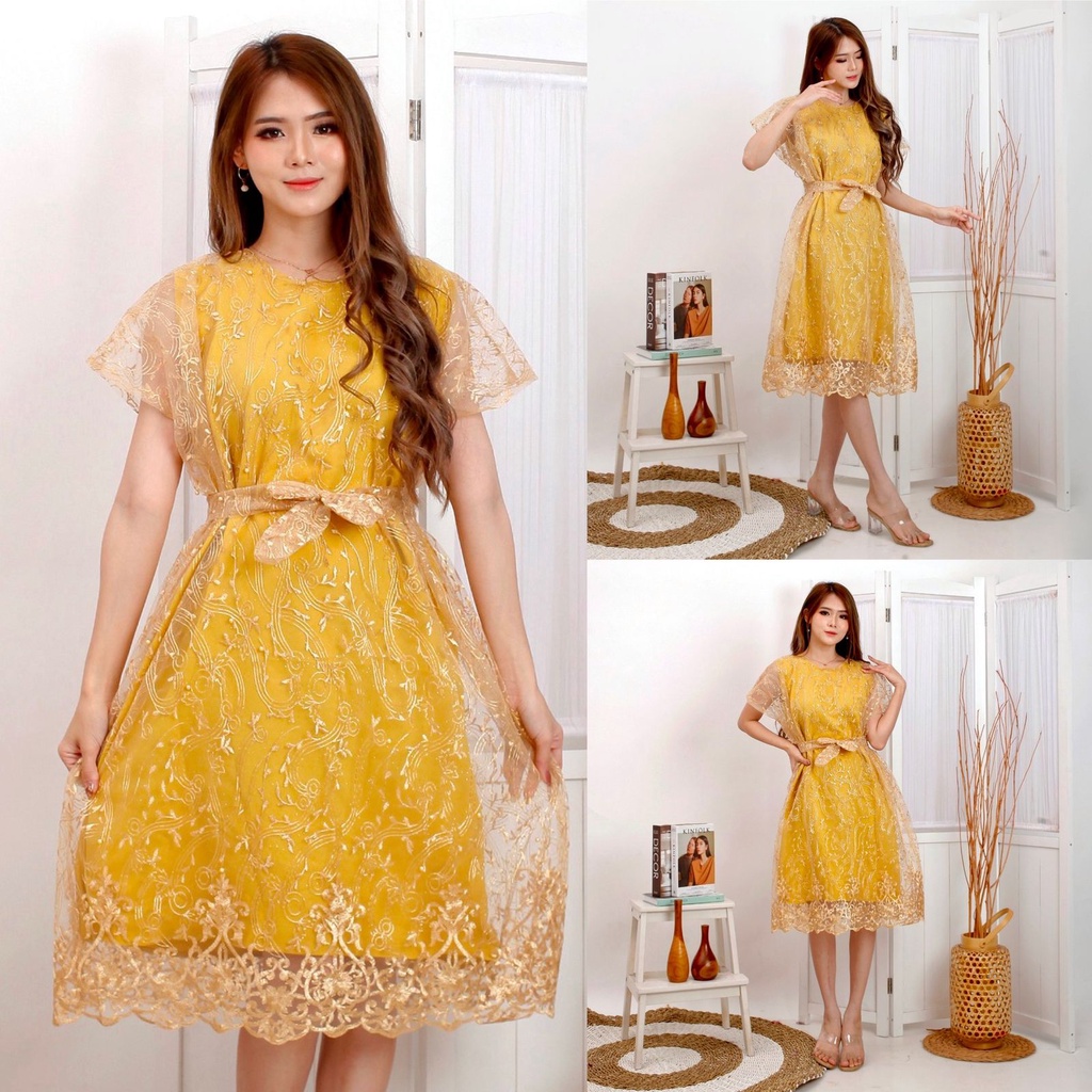 (Pasti Real) Dress Jovita Brukat Bordir Tullle Glitter Mutiara Brokat Tille Brokat Tile Dres Mewah