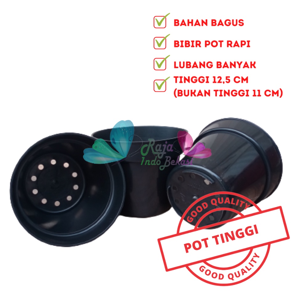 Pot bunga tanaman plastik HITAM 15cm TINGGI - POLOS HITAM