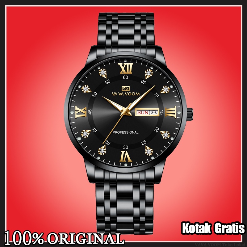 VaVa Voom 2461 Jam Tangan Pria Korea Stainless Steel Analog Quartz Cowok Tangan Arloji Original Tahan Air Watch + Kotak Gratis