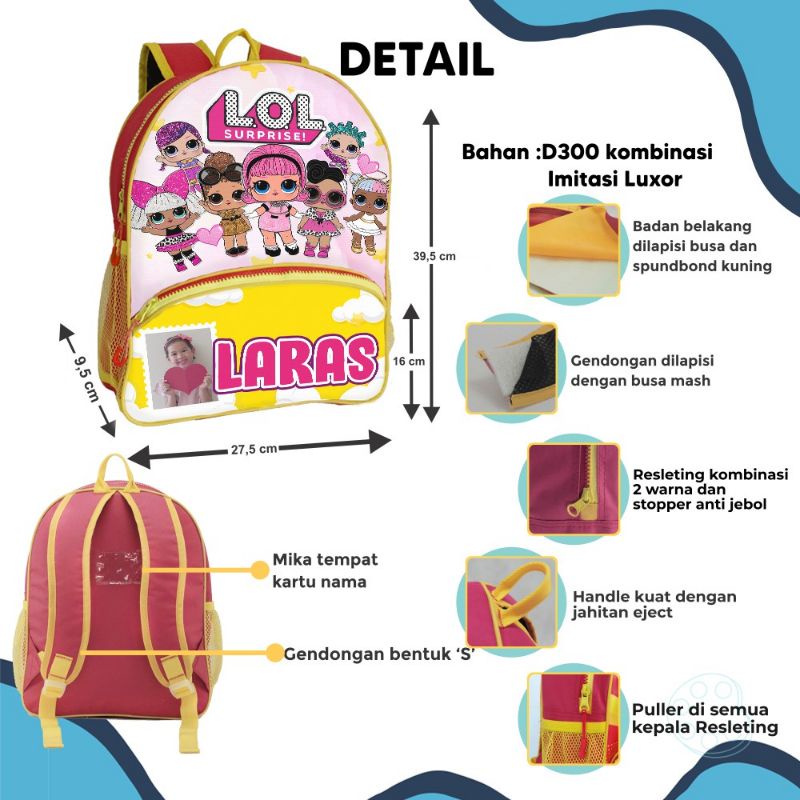 Tas custom karakter / tas lucu / tas custom foto / tas sekolah / tas anak paud / tas anak tk