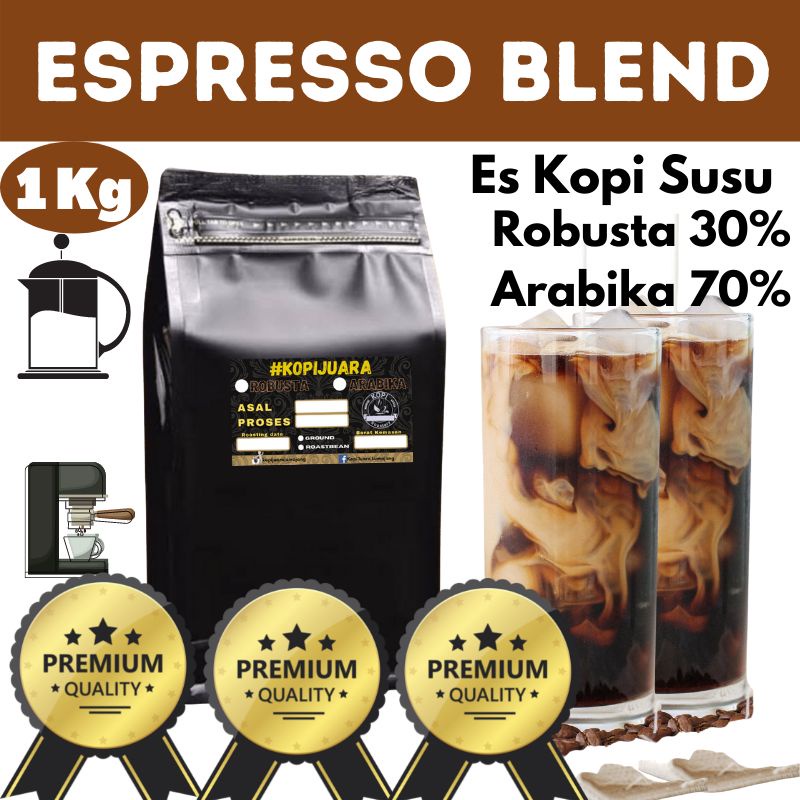 Kopi Blend Espresso 1Kg Robusta30% Arabika70% Bisa Pilih Biji atau Bubuk