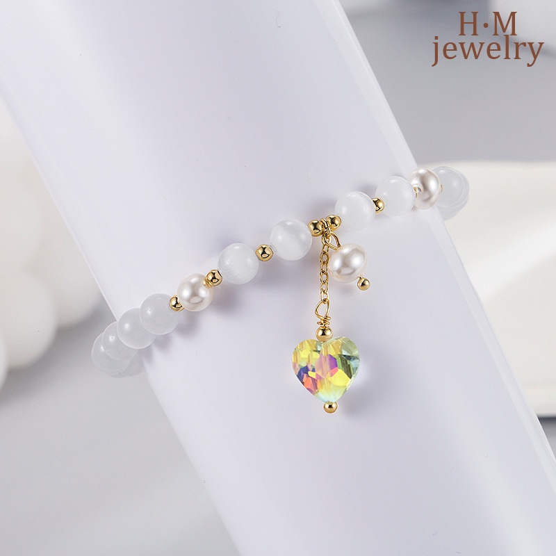 Gelang Tangan Rantai Aksen Batu Opal Imitasi Bentuk Hati Untuk Wanita