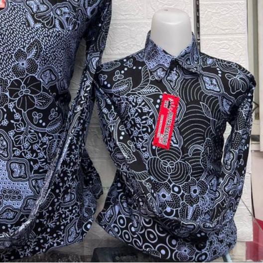 Grosir Batik Jakarta,Kemeja Batik Couple Batik Ayah Anak Laki Laki Lengan Panjang Warna Hitam Biru M