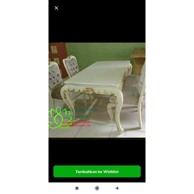 meja kursi makan Duco putih kombinasi emas Terlaris terbaru produk mebel furniture Jepara termurah