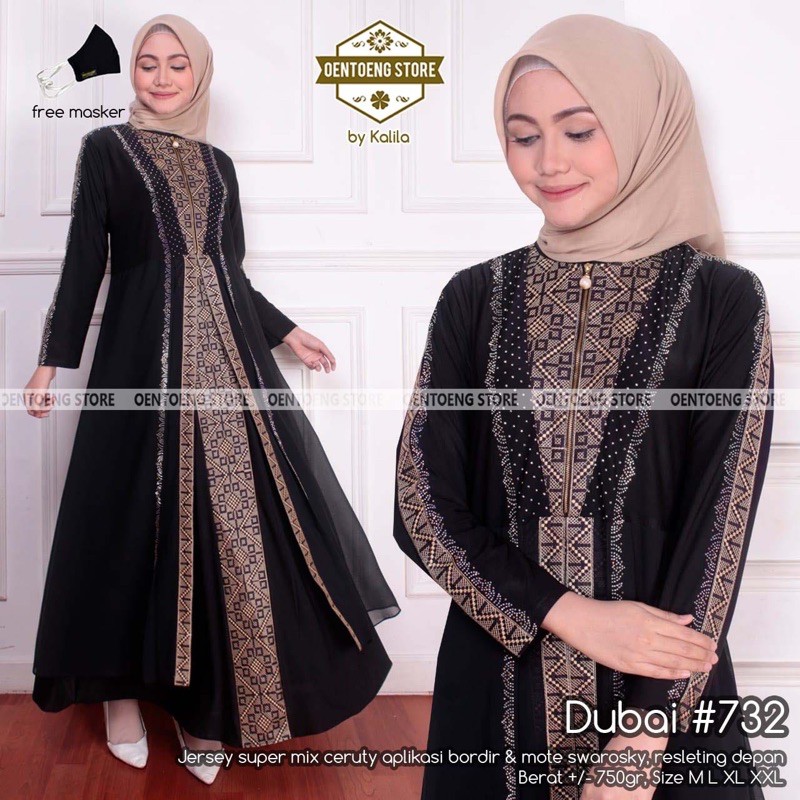 TOP [MEWAH] DUBAI 732 BY OENTOENG STORE / GAMIS ABAYA / BAJU PESTA WANITA WARNA HITAM