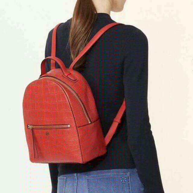 tory burch croc embossed backpack