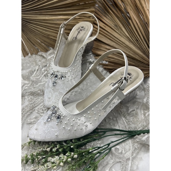 sepatu wanita wedding keisya putih tinggi 5cm kaca