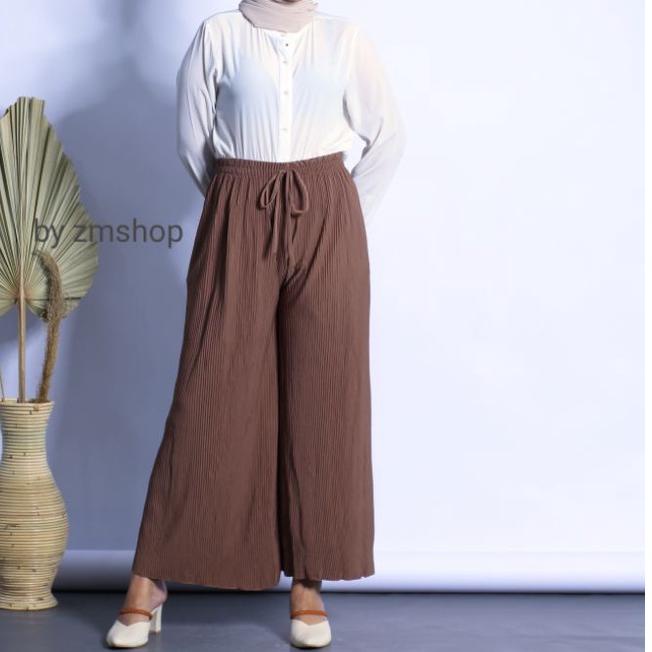 COD  4.4 Kulot Plisket Lidi | Celana Kulot Lidi Premium | Kulot Panjang Tali Full Plisket Lidi [KODE