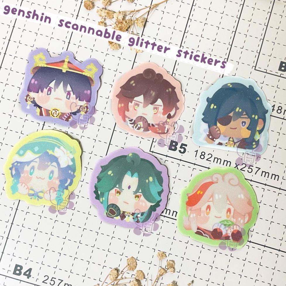 

(S4X8).. Glitter Stickers Genshin Impact Male Characters //Trend@update