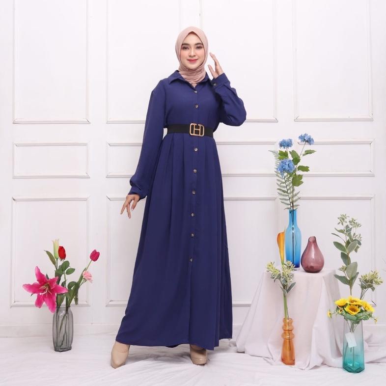 Gamis Crinkle Husna Maxi Lebaran Free Belt Polos Jumbo Xxl Husna Kancing Mewah Acara Eid Idul Fitri 