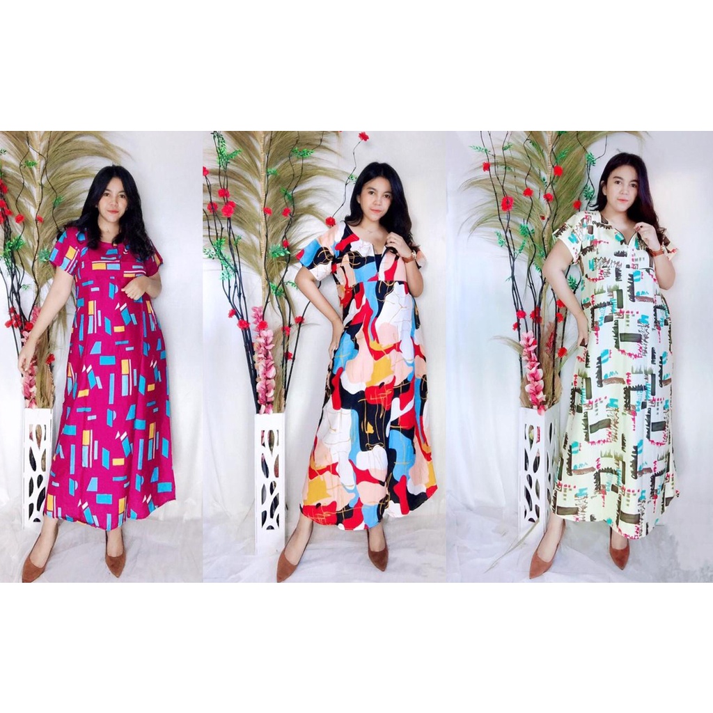 Grosir Dress Daster Payung Bali Panjang Jumbo Maxi Busui (Ada Resleting Depan)