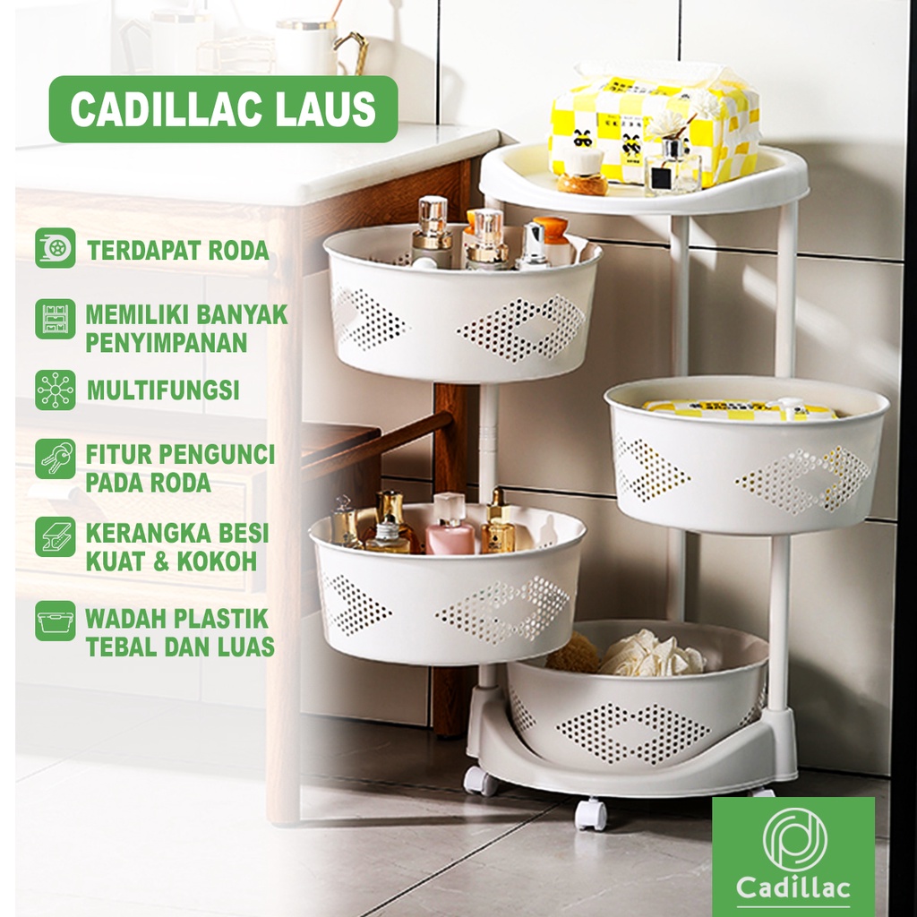 Cadillac Laus Troli Plastik Rak Dapur serbaguna Rangka Besi Kokoh CDLC0009