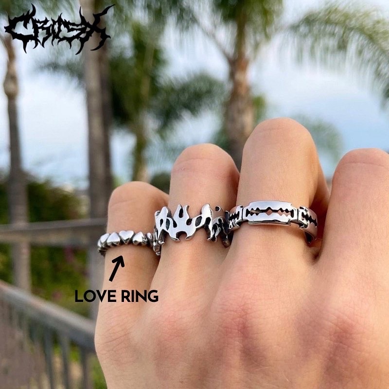 3PCS RAZOR FLAME RING SET / HIP HOP PUNK SILVER METAL RING / CINCIN SET 3 IN 1 CINCIN RAZOR BLADE FIRE RING SET FLAME RING CINCIN API CINCIN LOVE RING CINCIN COUPLE RING KOREAN STYLE RING CINCIN STYLE KOREA CINCIN AESTHETIC RING CINCIN PRIA CINCIN WANITA