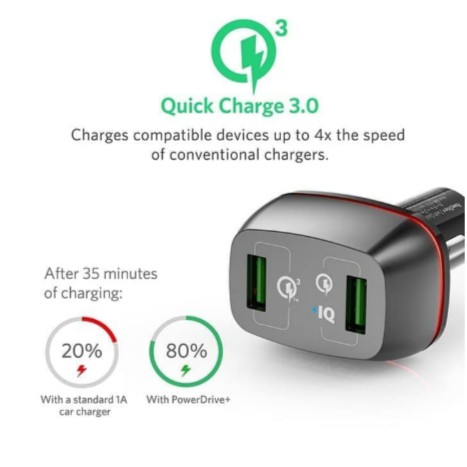 Anker Power Drive+ 2 USB Car Charger 42W Quick Charge 3.0 A2221H11 - Hitam