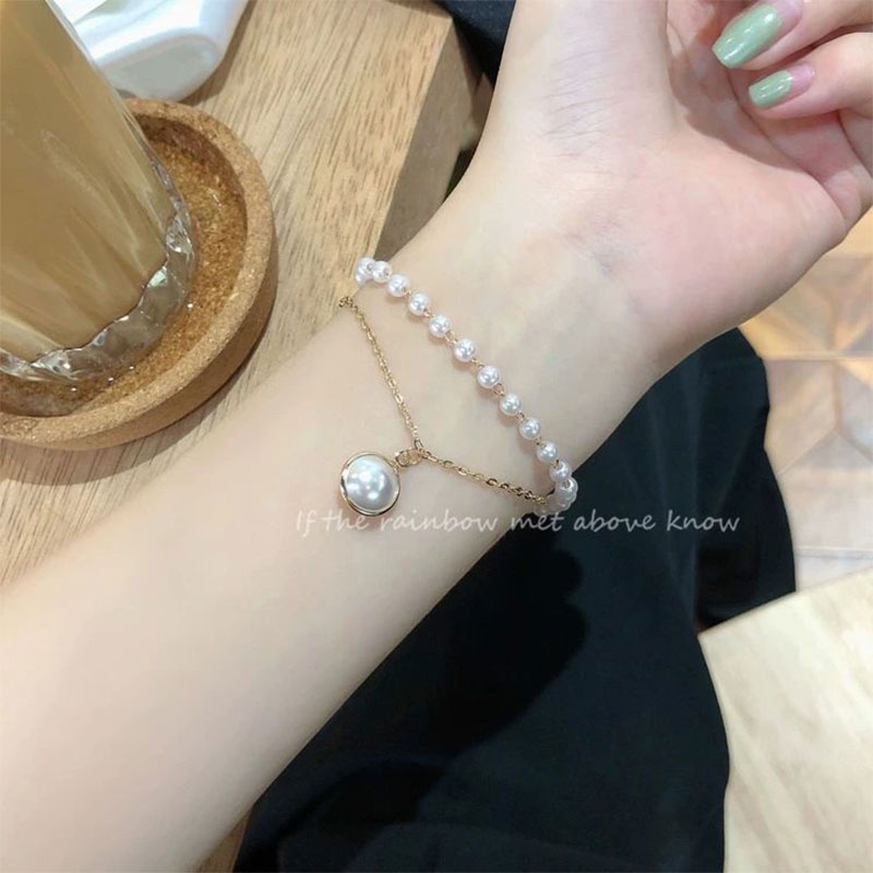 【Ready stock】COD Fashion Korea Wanita Temperamen Manis Gelang Aksesoris Perhiasan Gelang Mutiara Ganda Sederhana fashion murah COD