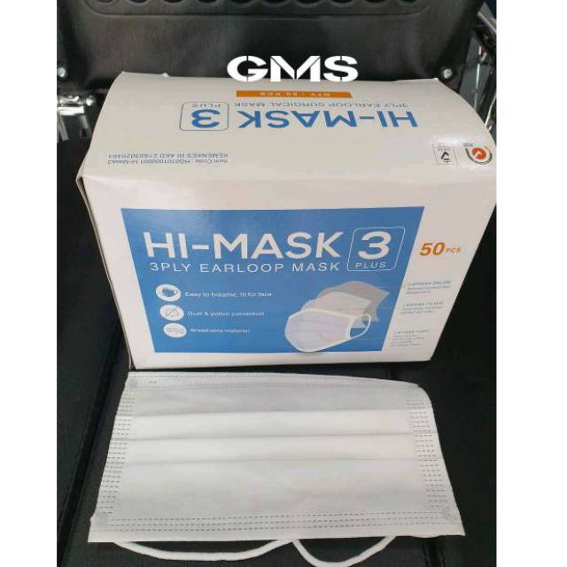 Masker 3 Ply Earloop Dan Hijab / Surgical Mask 3 Ply Merk Hi - Mask Per Box isi 50 Pcs