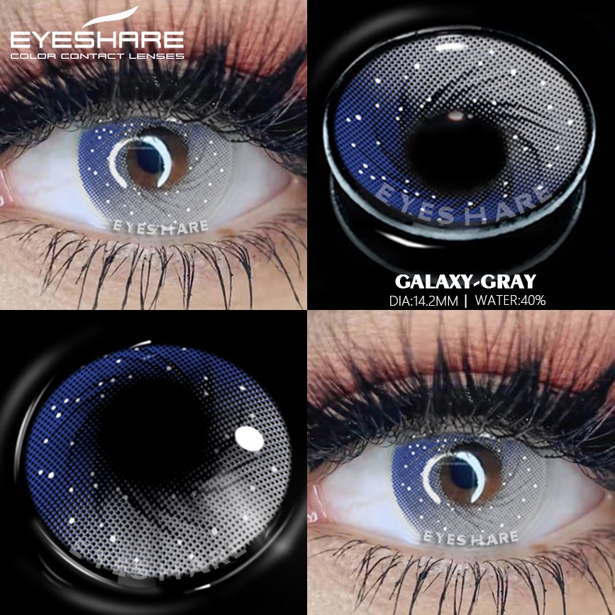 （COD）Seri GALAXY PURPLR /  GEM BLUE 1 pasang lensa kontak warna diameter 14.2 MM softlens dubai pink gray blue mata yang besar warna gradien softlens Fashion Import Premium soflen mata soflent soflen normal