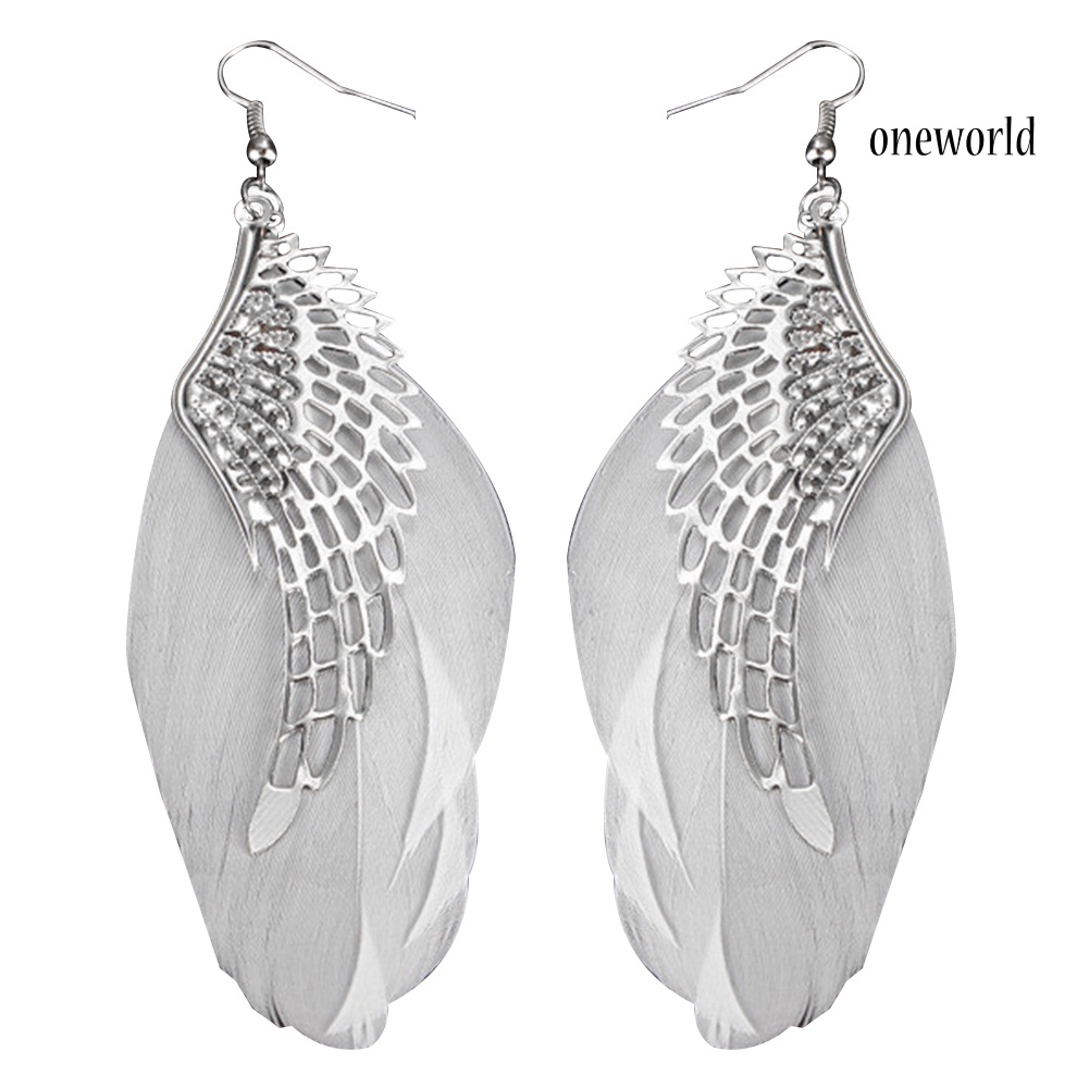 OW@ Fashion Women Angel Wing Feather Dangle Long Hook Earrings Party Jewelry Gift