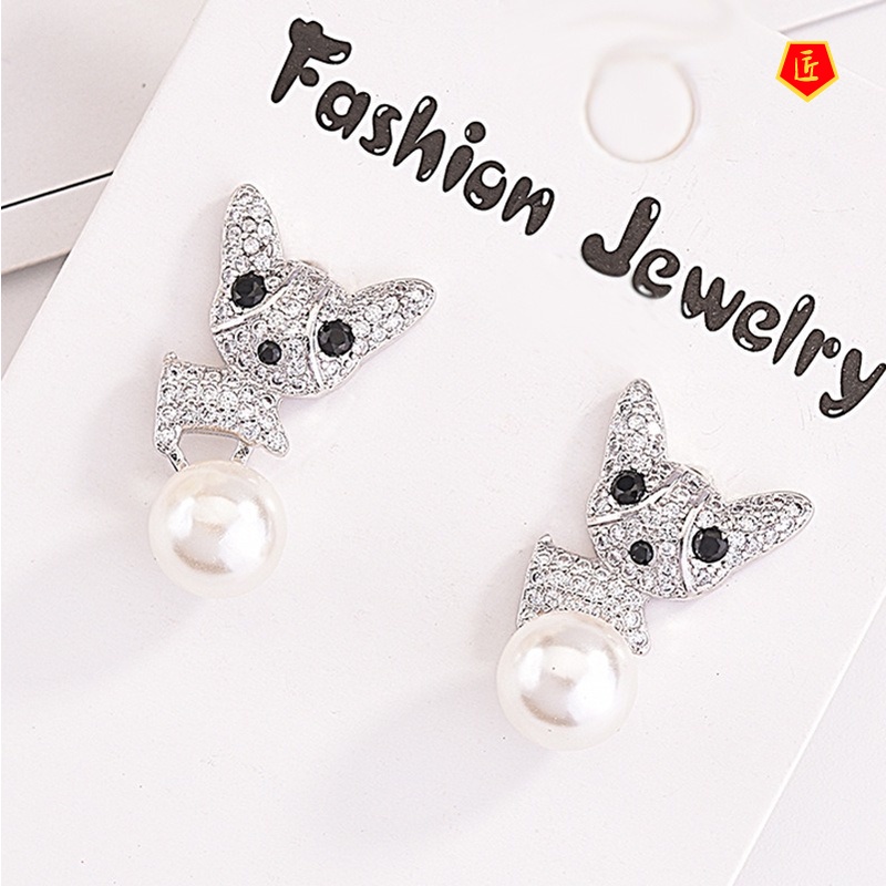 [Ready Stock]Elegant Personality Puppy Pearl Stud Earrings 925 Silver
