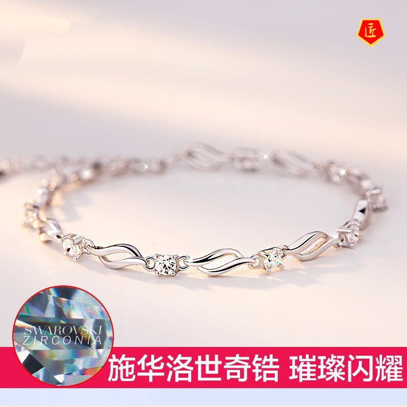 [Ready Stock]Silver Diamond Crystal Bracelet for Women Simple Sweet