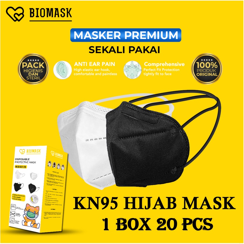 BIOMASK - Masker KN95 HIJAB 5Ply 1 Box isi 20Pcs HEADLOOP PUTIH / Hitam KN 95 HIJAB Masker Wajah KN9