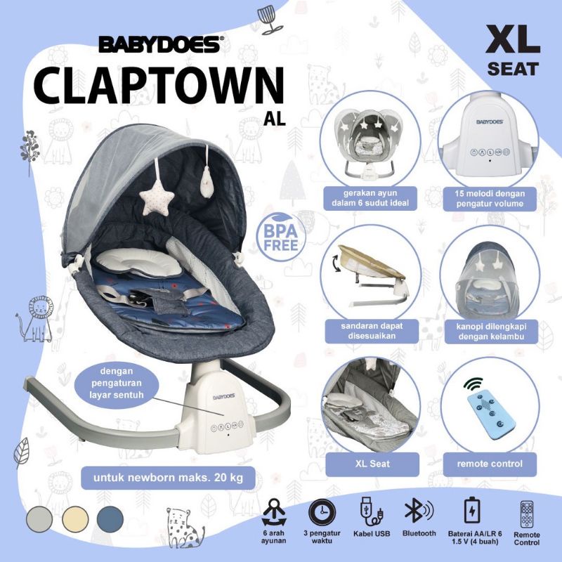 Makassar - Babydoes Claptown 2.0 AL With Remote Control Ayunan Bayi Bouncer Elektrik Baby Swing Otomatis