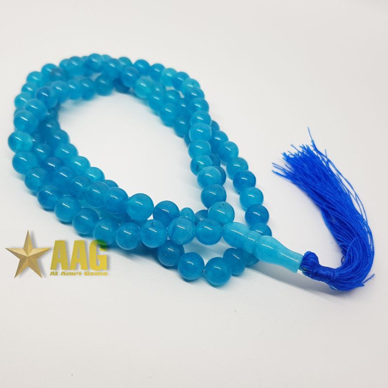 Tasbih Batu Giok Biru Asli 99 Butir Original Jade / Tasbih 99 Butir