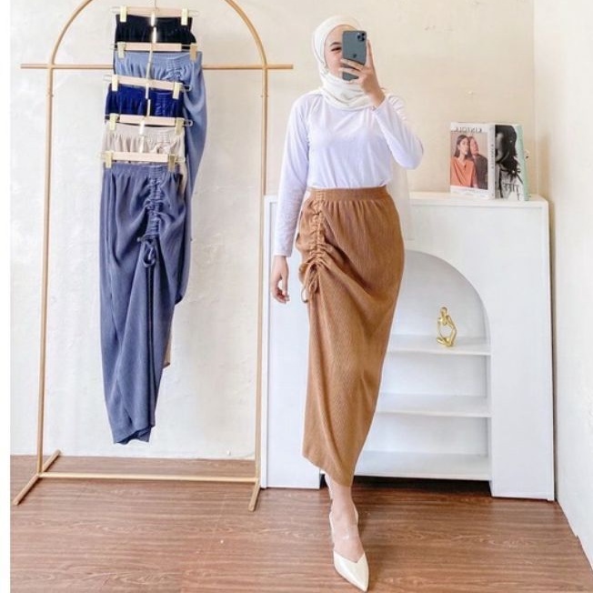 FC - Rok Serut Casual Korean Look - Midi Maxy Skirt - Rok Wanita Korean Terbaru