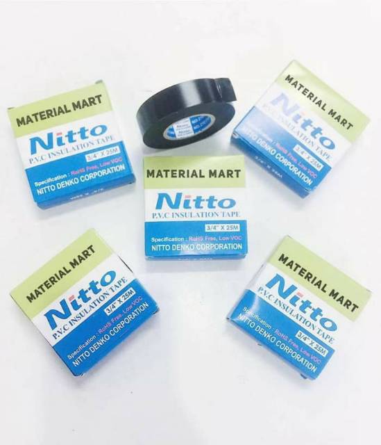 Isolasi NITTO | Lakban Hitam Listrik PVC 3/4 Inch x 25m | Material Mart