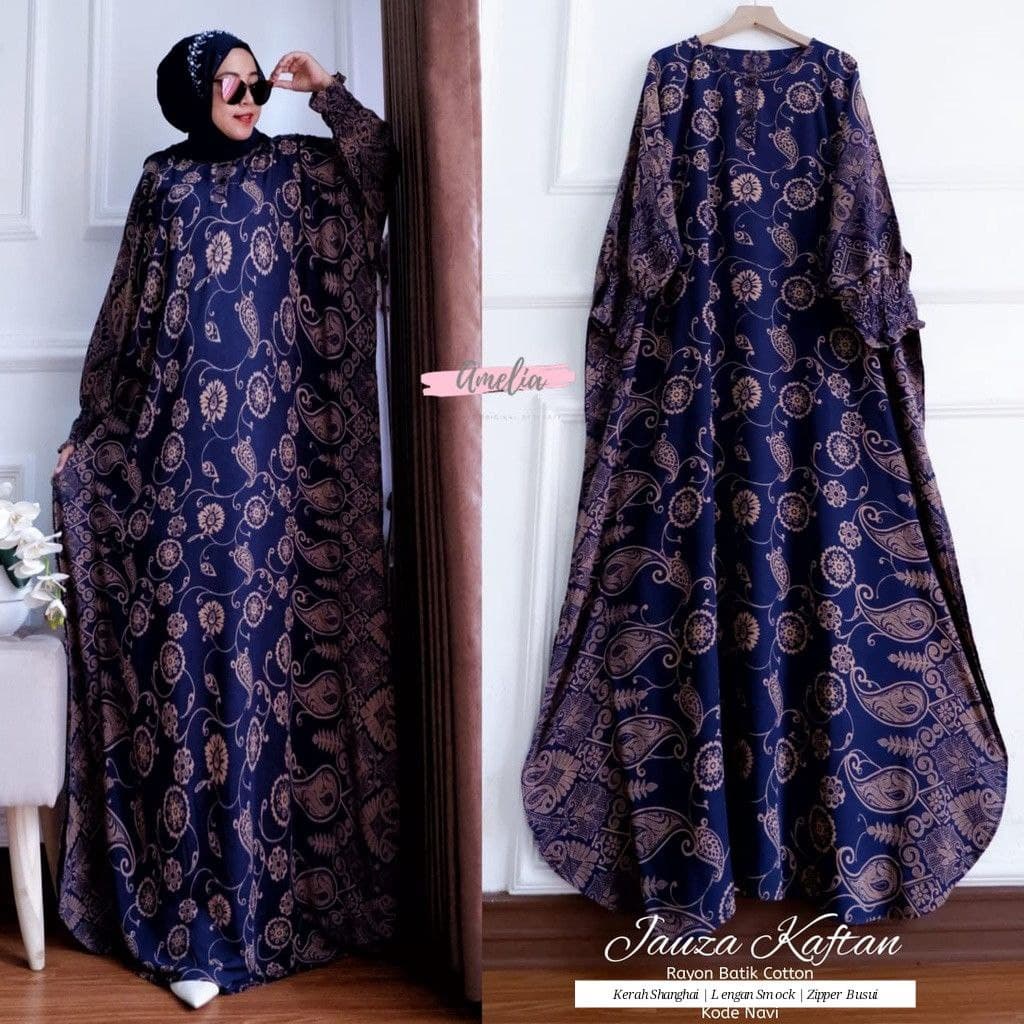 Jauza Home Kaftan Wanita Rayon Premium Gamis Dress Jumbo Batik Busui Kekinian Bigsize LD 150 cm