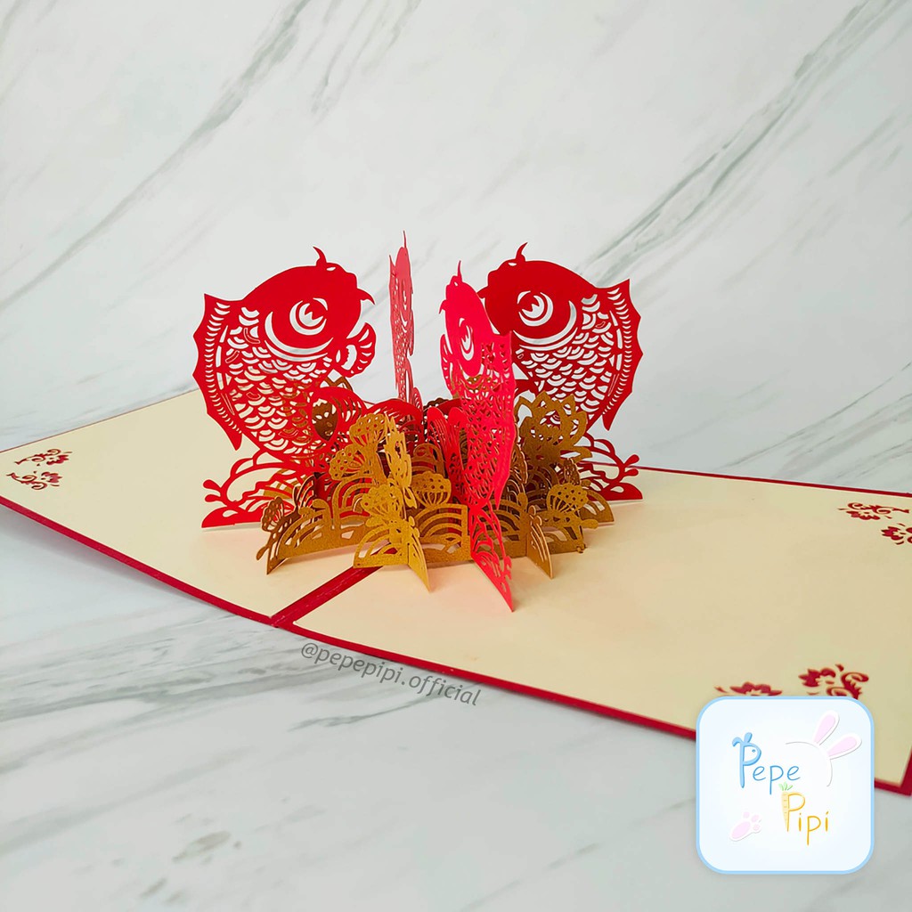 Pop Up Card Nian Nian You Yu 3D Kartu Ucapan Imlek Sincia CNY Chinese New Year Greeting Card