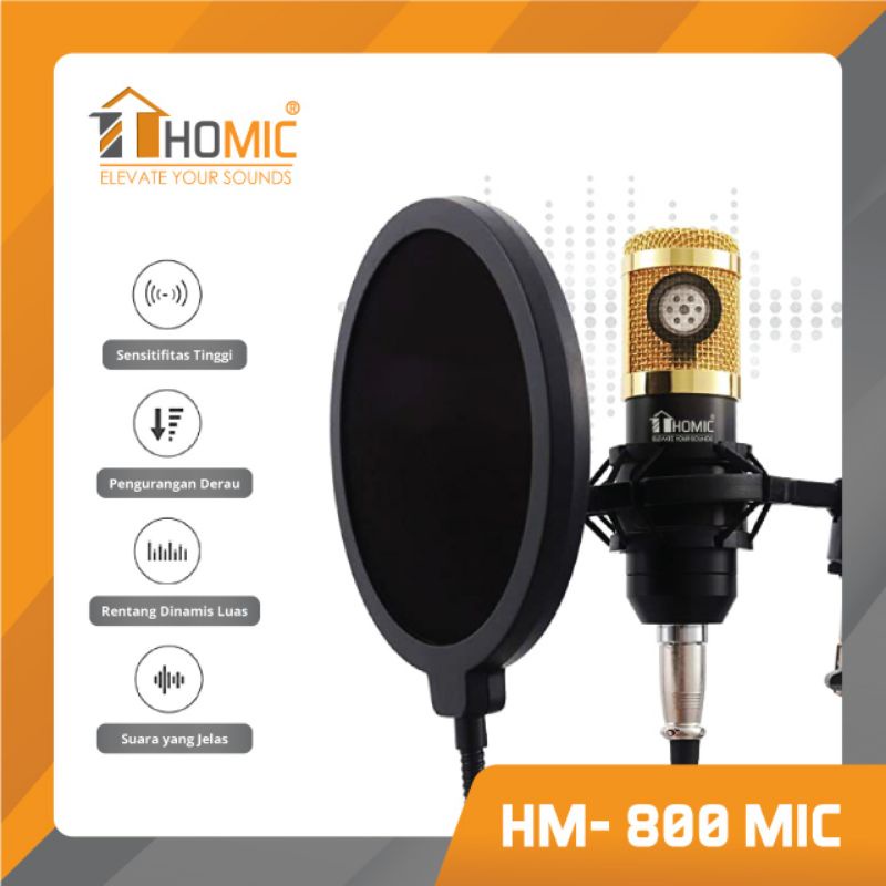 Homic Microphone Mic Paket Condenser Recording Livestream Podcast BM 800