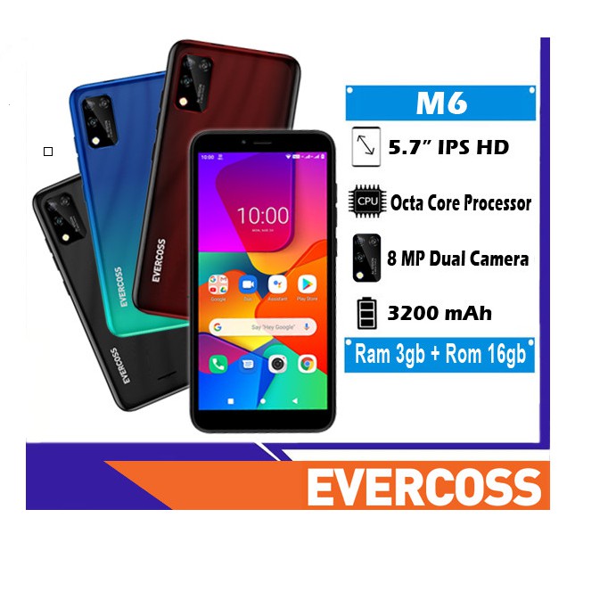 Hp Evercoss M6 4G LTE Ram 3Gb Rom 16gb Camera 8Mp Face Unlock Android 10 Smartphone Layar 5.7 Inchi