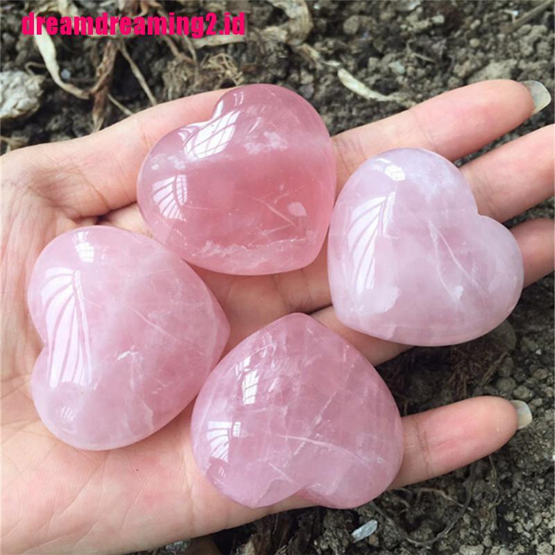 （✔✔❤1pc Batu Permata Quartz Alami Bentuk Hati Warna Pink Untuk Koleksi