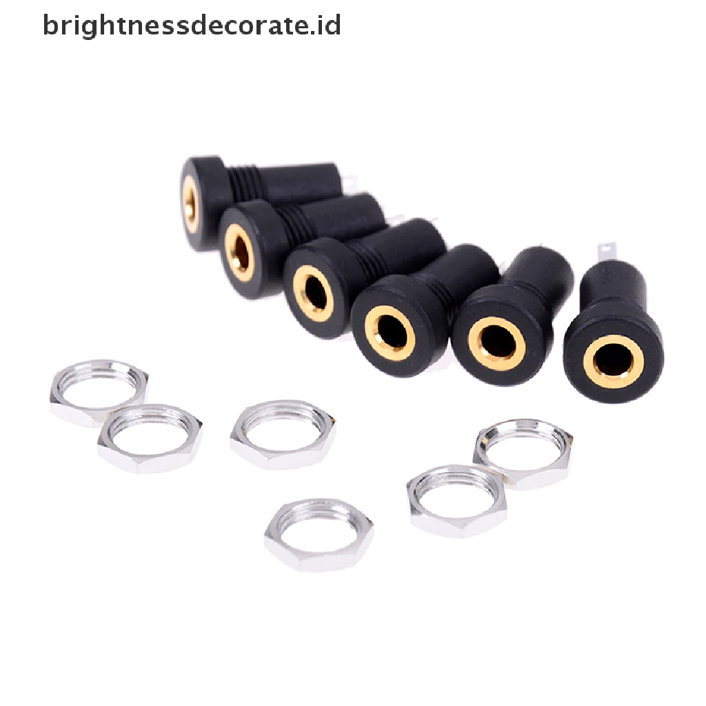 (Birth) 2pcs Soket Jack Audio 3.5mm 3 Pole Warna Hitam Dengan Baut