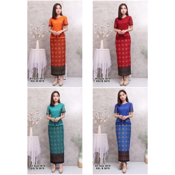 SETELAN ROK PANJANG SCUBA MIX MOTIF SONGKET +ATASAN BROKAT FIT LD 112