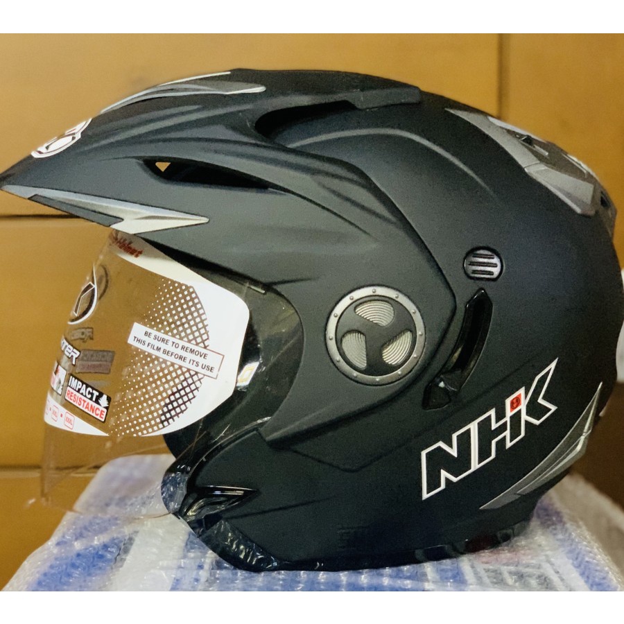 Helm NHK Aviator Solid Black Doff Hitam Dop Double Visor Half Face - Helem Motor SNI DOT Touring Dew