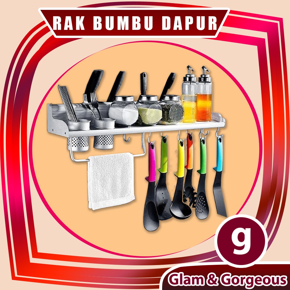 Rak Bumbu Dapur Gantung Minimalis Dinding Dapur Serbaguna Aluminium AD 568 N40