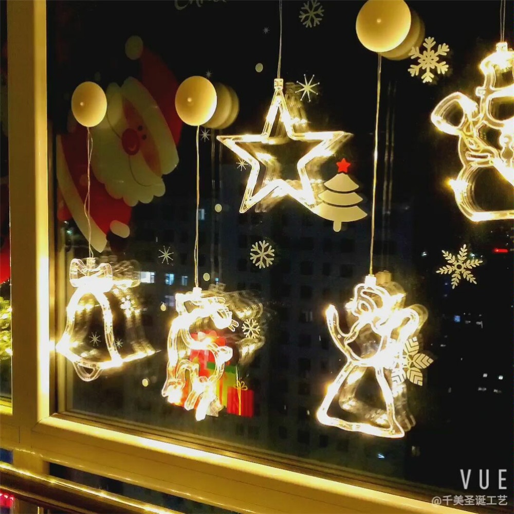 1pc Lampu Led Gantung Dinding / Jendela Desain Snowman / Rusa / Lonceng Natal Dengan Suction Cup